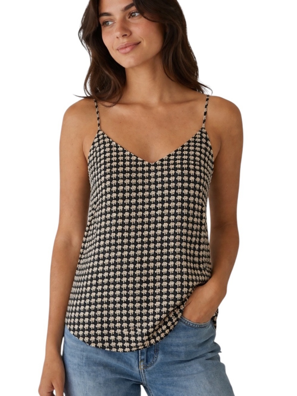Banana Republic Elephant Print Cami Top Black Cream Size S